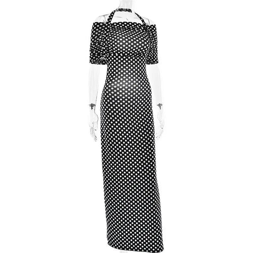Load image into Gallery viewer, Off-shoulder Polka Dot Maxi Dress For Women Gown Fashion Halter Sleeveless Backless bodycon Split Long Dress Elegant
