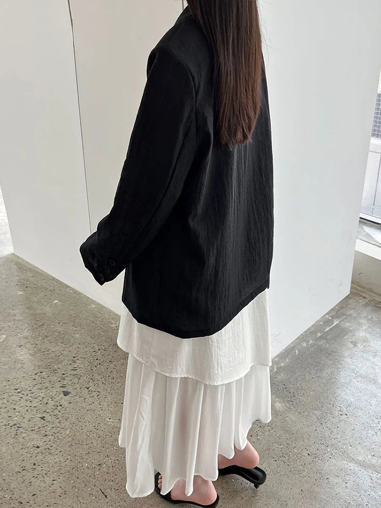 Women White Brief Elegant Thin Big Size Casual Blazer New Lapel Long Sleeve Jacket Fashion Tide Spring Autumn 2025 1DJ1086