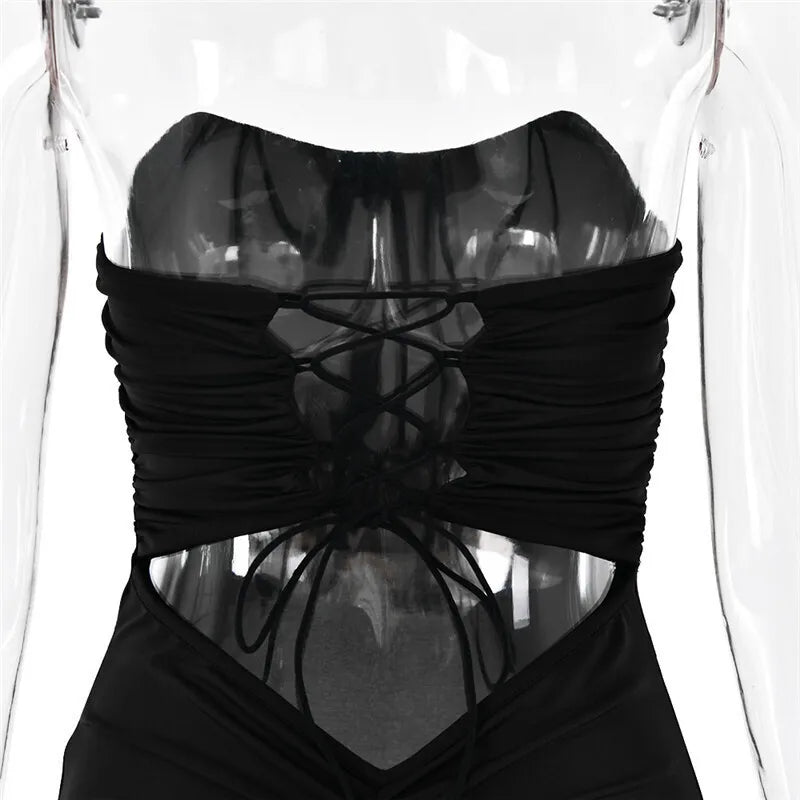 Strapless Backless Lace-up Maxi Dress For Women Summer New Off-shoulder Sleeveless Bodycon Club Party Long Dress