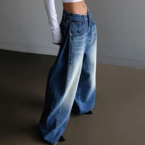Load image into Gallery viewer, Streetwear Basic Folds Denim Trousers Jeans Washed Distressed Casual Wide Leg Pants Women Harajuku Oversized Outfits
