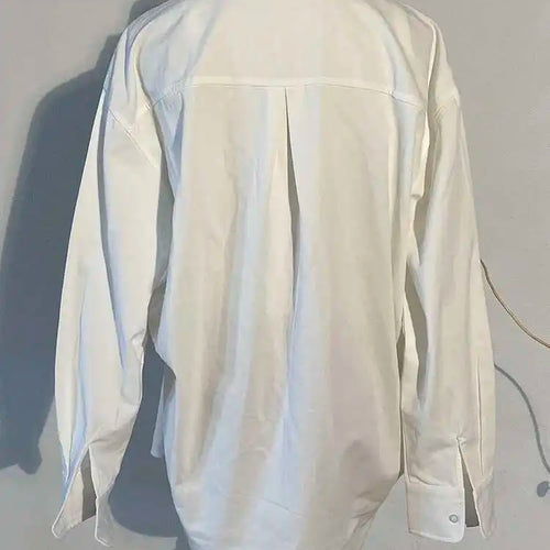 Load image into Gallery viewer, Women White Irregular Knot Split Big Size  Dress New Lapel Long Sleeve Loose Fit Fashion Spring Summer 2025 1X3420
