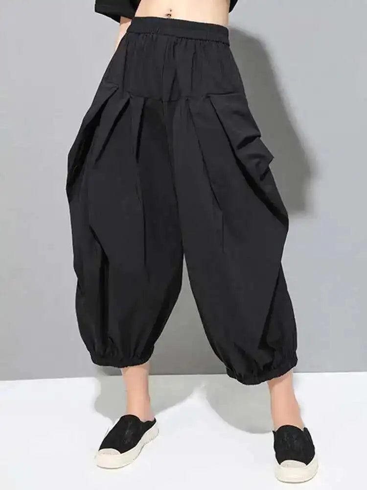 High Elastic Waist Black Pleated Casual Pants New Loose Fit Trousers Women Fashion Tide Spring Autumn 2025 1DF4770