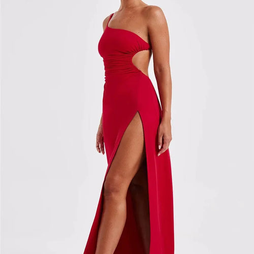 Load image into Gallery viewer, One Shoulder Diagonal Collar Backless Sexy Maxi Dress For Women Robe Fashion Off-shoulder Sleeveless High Split Dress
