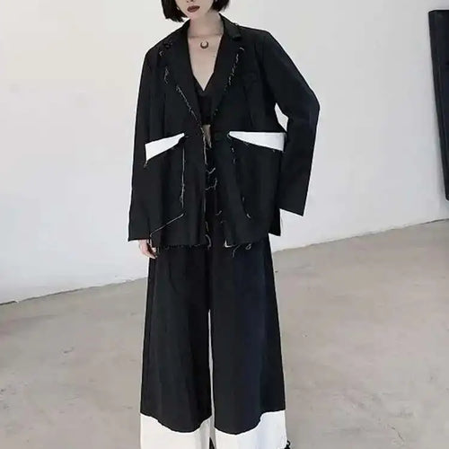 Load image into Gallery viewer, Women Black Color-block Burr Big Size Blazer New Lapel Long Sleeve Loose Fit Jacket Fashion Spring Autumn 2025 1DF1116
