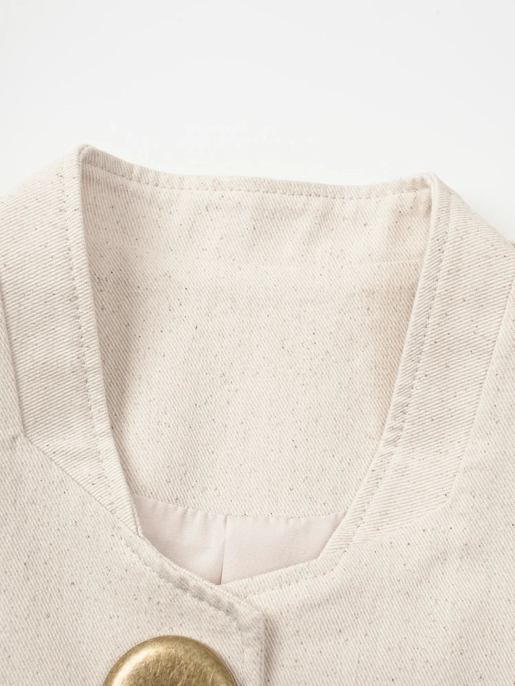 Women Beige Design Buttons Big Size Elegant Blazer New Stand Collar Long Sleeve Jacket Fashion Spring Autumn 2025  CPG1920