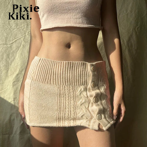 Load image into Gallery viewer, Twist Knitted Sweater Skirts Y2k Cutecore Button Up Low Rise Mini Skirt Womens 2024 Autumn Winter Clothes P84-CC20
