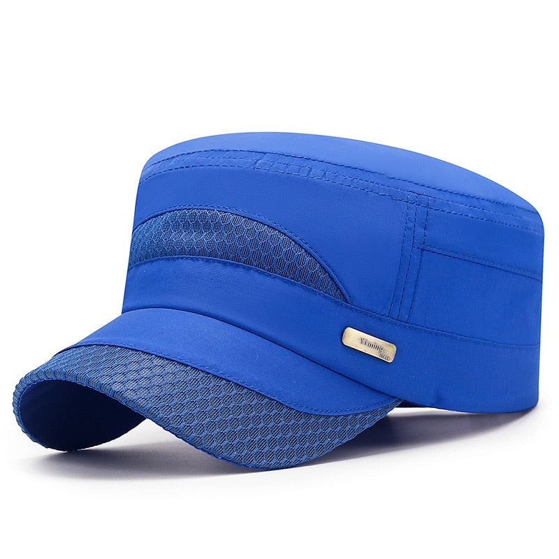 Summer Men's Hats Fast Drying Sunscreen Flat Top Cap Women's Outdoor Snapback Hat Casual Mesh Cap Breathable Sun Hat