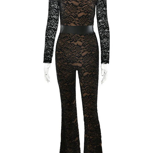 Load image into Gallery viewer, Fashion Lace Leather Patchwork Long Sleeved Jumpsuit Women's 2025 Autumn/Winter Sexy Patchwork New Elastic Tight Rompers

