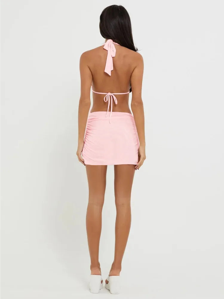 Sexy Mesh Hollow Out Mini Dress Women Lace Up Bodycon Camisole V-neck Fashionable Party Hip Wrap Dress Summer Vestido