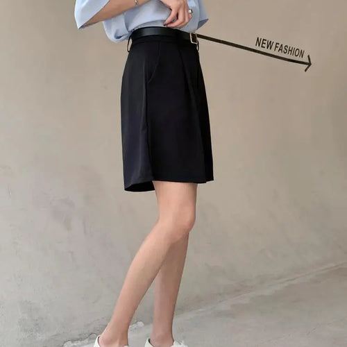Load image into Gallery viewer, Summer New Black Blue Loose High Waist Wide Leg Pleated Shorts Korean Version Women Gray Office Short Pant Casual Fashion Simple
