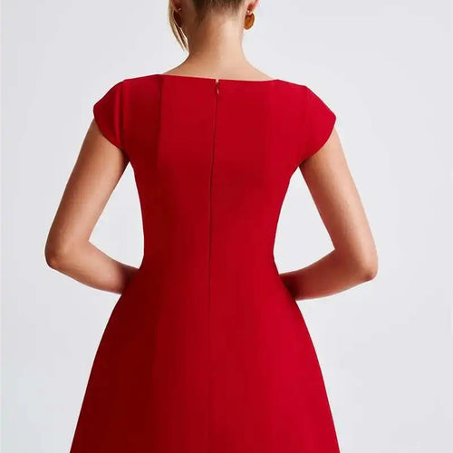 Load image into Gallery viewer, Square Collar Short Sleeve Mini Dress For Women Robe New Fashion Solid A-line Loose High Waist Short Dress Elegant
