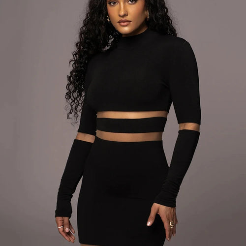 Load image into Gallery viewer, Mesh Patchwork Perspective Long Sleeve Dress For Women's Tight Fit Midi Female Dress Fashion Street Party Club Vestidos
