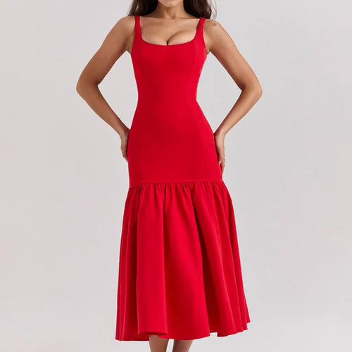 Load image into Gallery viewer, Backless Maxi Fishtail Dress For Women Gown Fashion Square Collar Sleeveless Loose Pleated Long Dress Elegant Dresses
