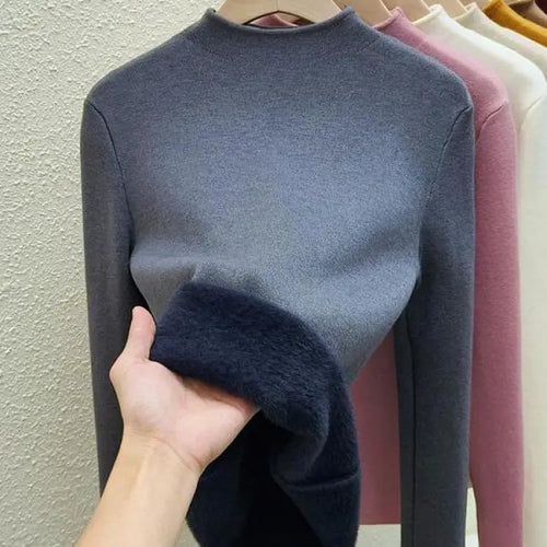 Load image into Gallery viewer, Autumn Winter Women Solid Half High Neck Velvet Sweater Korean Fashion Warm Knitwear Long Sleeve Pullovers Tops Thick Simplicity
