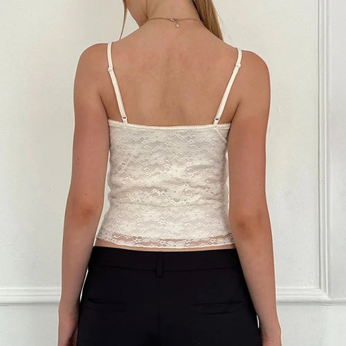 Load image into Gallery viewer, Fashion Chic White Strap Lace Top Women Short Y2K Aesthetic Bow Fold Basic Party Sexy Tops Sleeveless Camisole Kawaii
