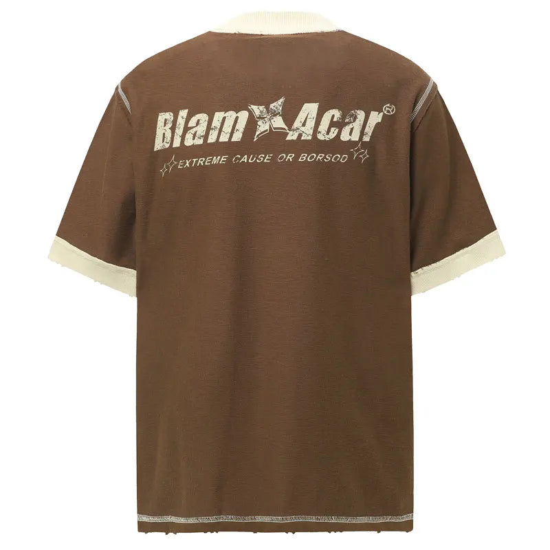 Vintage Men T-Shirt Y2K Grunge Graphic Printed Ripped Patchwork Streetwear Tshirt Hip Hop Harajuku Casual Punk Gothic Baggy Top