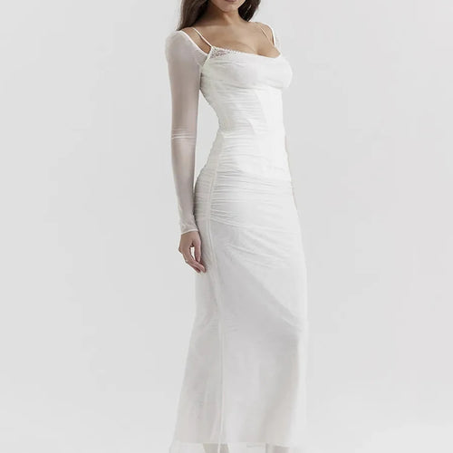 Load image into Gallery viewer, Elegant Sheer Long Sleeve Sexy Maxi Dress For Women Fashion Mesh Strapless Backless Club Party Sexy Long Dress New
