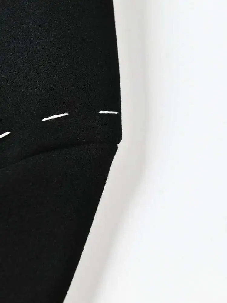 Women Black Topstitched Belted Big Size Trench New Lapel Long Sleeve Windbreaker Fashion Tide Spring Autumn 2025 1DH1762