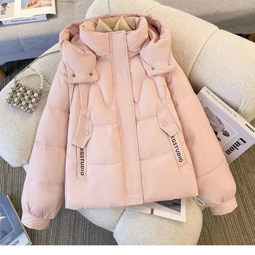 Load image into Gallery viewer, Korean Fashion Women 2024 New Black Beige Elegant Plus Size Jacket Winter Pink Thick Short Down Cotton Coat Casual Simplicity
