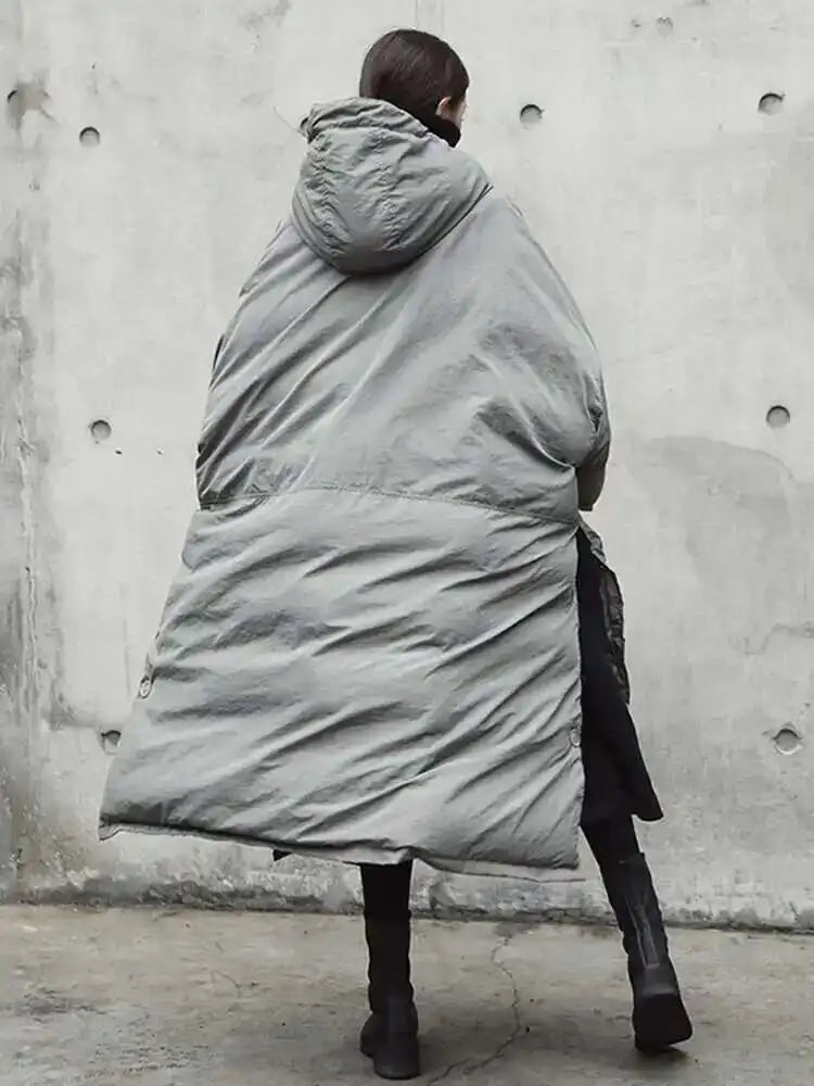 Hooded Cotton-padded Gray Big Size Long Warm Coat Long Sleeve Loose Fit Women Parkas Fashion Autumn Winter 2025 JE02002