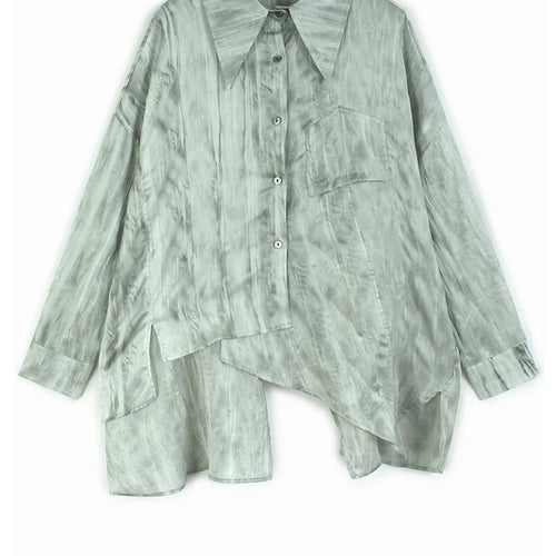 Load image into Gallery viewer, Women Dark Gray Tie Dye Irregular Big Size Blouse New Lapel Long Sleeve Shirt Fashion Tide Spring Autumn 2025 1DH9659
