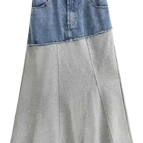 Load image into Gallery viewer, High Waist Black Gray Denim Color-block Midi A-line Half-body Skirt Women Fashion Tide New Spring Autumn 2025 1DH5217
