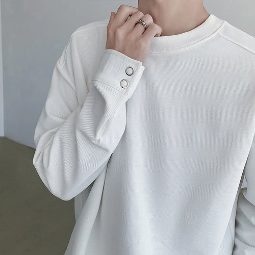 Load image into Gallery viewer, Long Sleeved T-shirt Cuff Design Round Neck Men Loose Versatile Base Solid Color Simple Korean Fashion Male Tops
