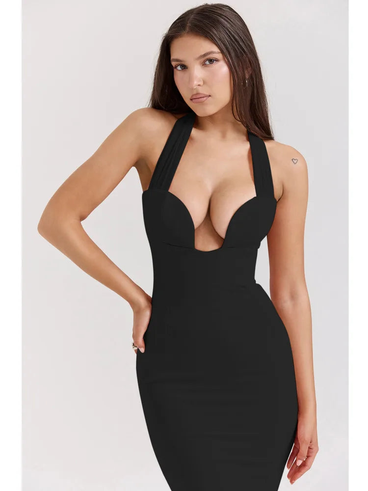 Sexy Sleeveless Mesh Patchwork Bodycon Long Dress Women's Elegant Backless Split Tight Party Club Evening Dress 2024