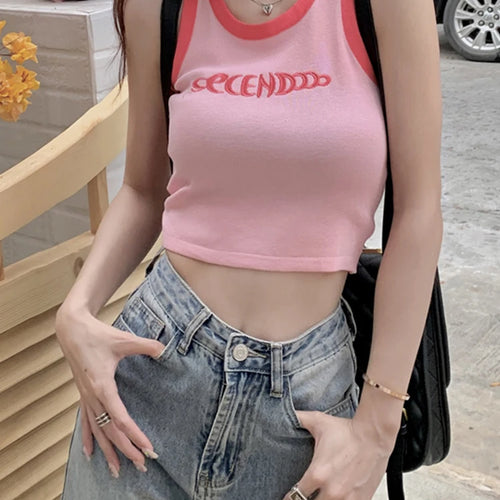 Load image into Gallery viewer, Pink Spell Color Letter Embroidery Women Tanks Korean Style Basic Sleeveless Slim Summer High Street Female Casual Tanks
