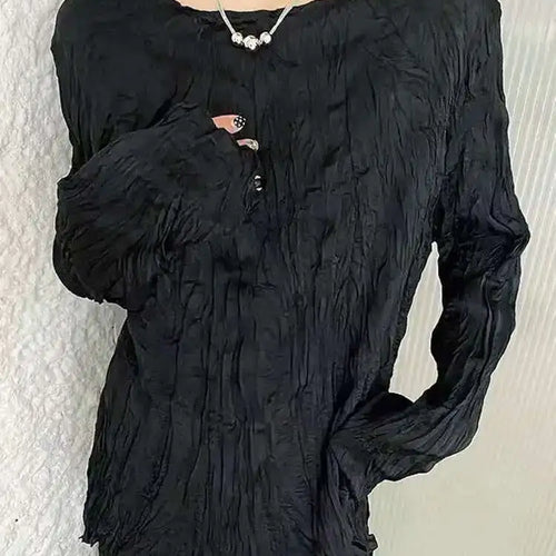 Load image into Gallery viewer, Women White Pleated Thin Big Size Casual T-shirt New Round Neck Long Sleeve Fashion Tide Spring Autumn 2025 1DH7229
