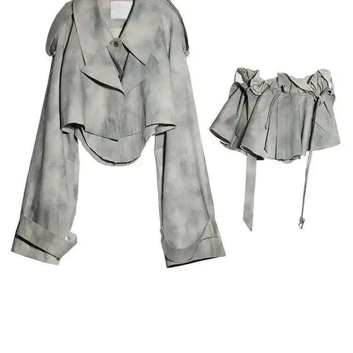 Load image into Gallery viewer, Gray Big Size Jacket Half-body Skirt Two Pieces Suit New Lapel Long Sleeve Women Fashion Tide Spring Autumn 2025 1DH7068
