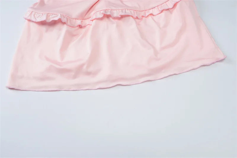 Ruffle Sexy Skirt Two Piece Sets Women Halter Lace-up Crop Top And Mini Skirt Female Beach Club Party 2 Piece Set