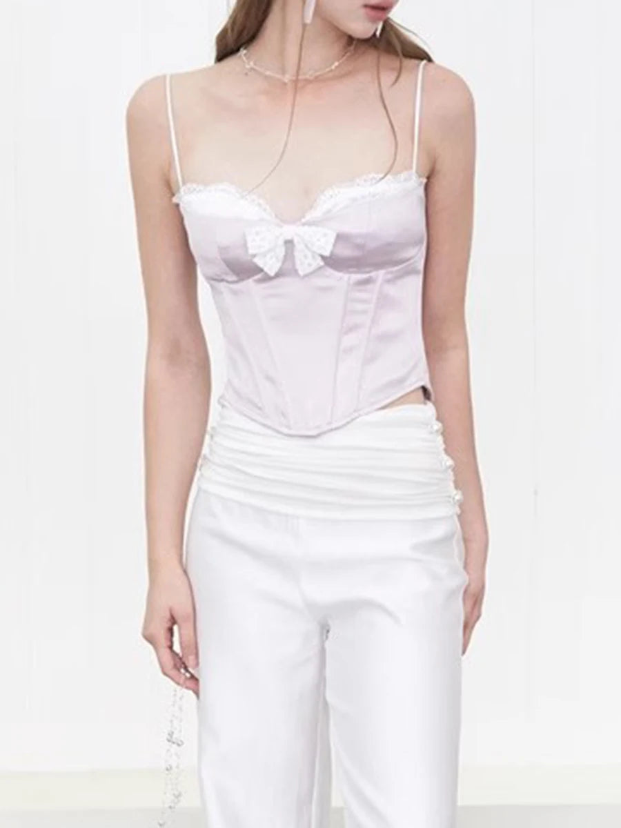 Hit Color Slimming Spliced Lace Vests For Women Strapless Sleeveless Tunic Temperament Vests Female Fashion Style