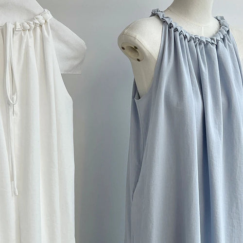 Load image into Gallery viewer, Women White Blue Knot Elegant Big Size Long Vest Dress New Halter Sleeveless Fashion Tide Spring Summer 2025 1DJ1282
