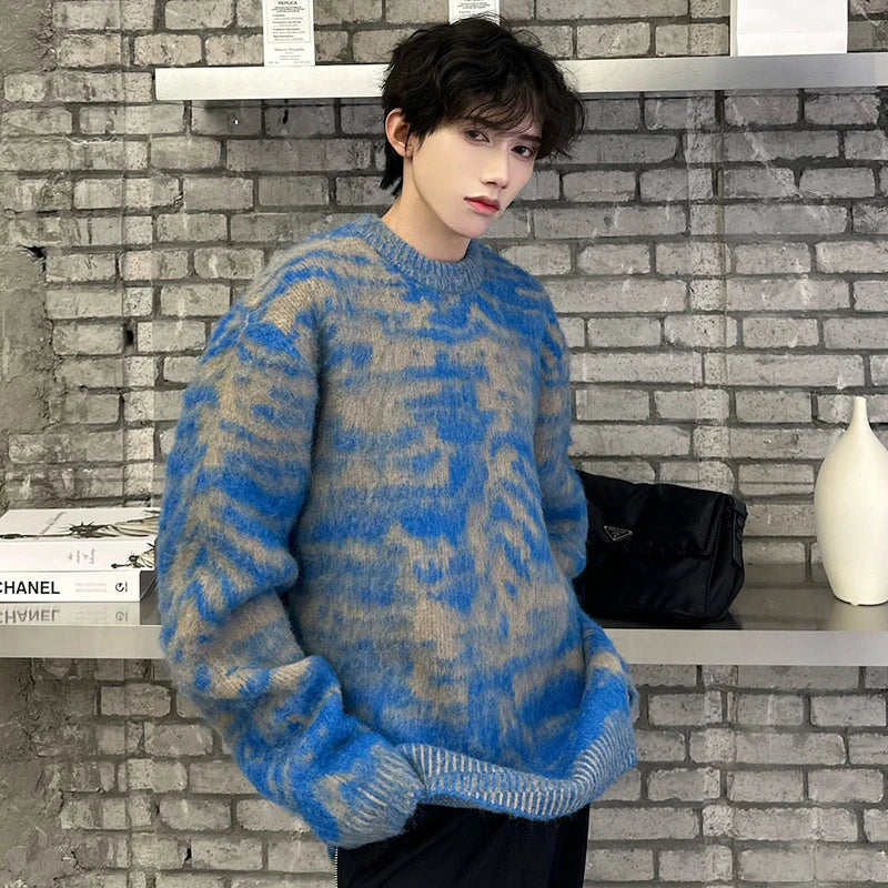 Round Collar Male Pullover Sweaters Casual Contrast Color Men's Knitting Pullovers New Fashion Spring Korean Style 9C4162