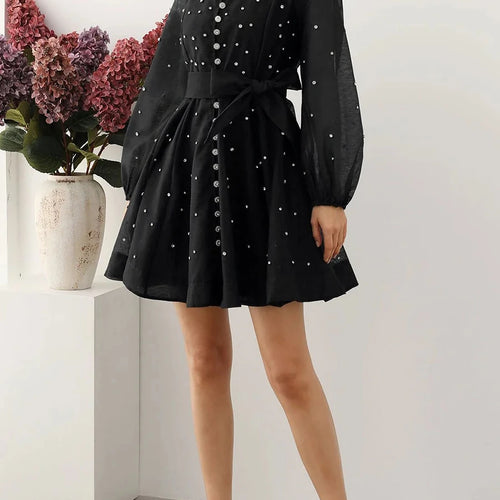 Load image into Gallery viewer, Solid Spliced Lace Up Loose Dresses For Women O Neck Long Sleeve High Waist Temperament Dress Female Clothes New
