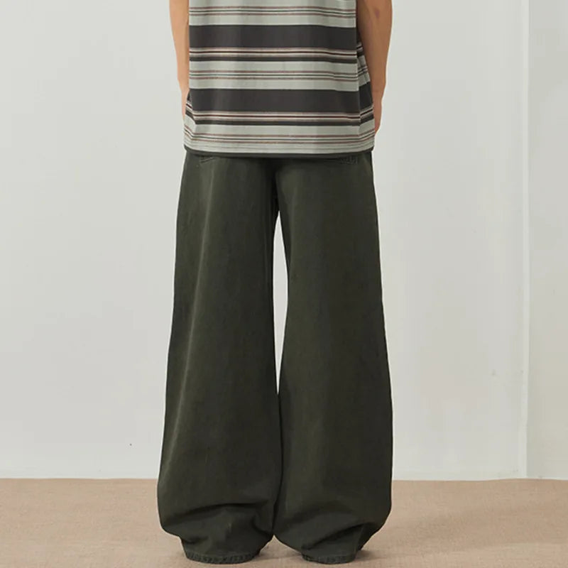 Men's Cargo Pants New American Style Multi Pockets High Street Straight Wide Leg Pants Solid Color Male Trousers 9W1898