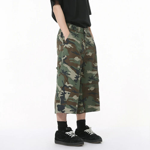 Load image into Gallery viewer, American Style Men's Jeans Camouflage Side Pockets Patchwork Design Casual Straight Wide Leg Baggy Male Denim Shorts 9W1271
