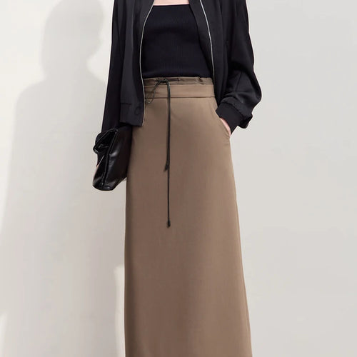 Load image into Gallery viewer, Minimalism Skirts For Women 2024 Autumn New Commuter Contrast Stitching With Waist Rope Lady Split Straight Skirt 12443027
