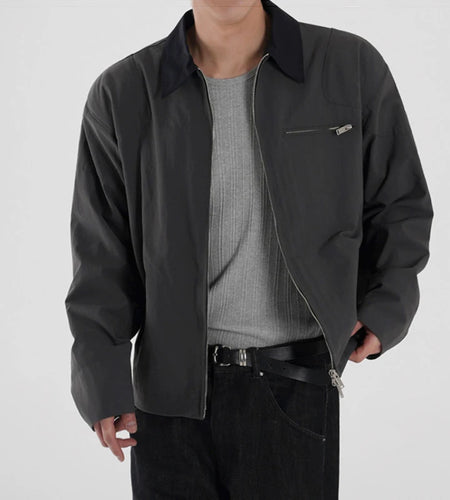 Men's Casual Zipper Jacket New Spring Loose Lapel Jackets Trendy Korean Handsome Simple Solid Color Clothing 9W1444