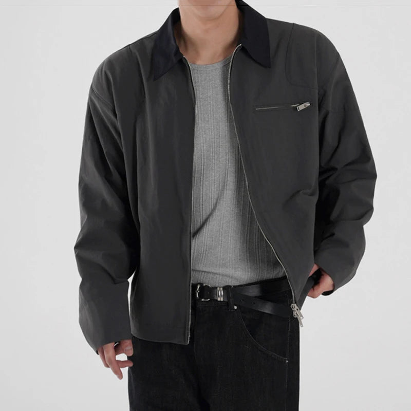 Men's Casual Zipper Jacket New Spring Loose Lapel Jackets Trendy Korean Handsome Simple Solid Color Clothing 9W1444
