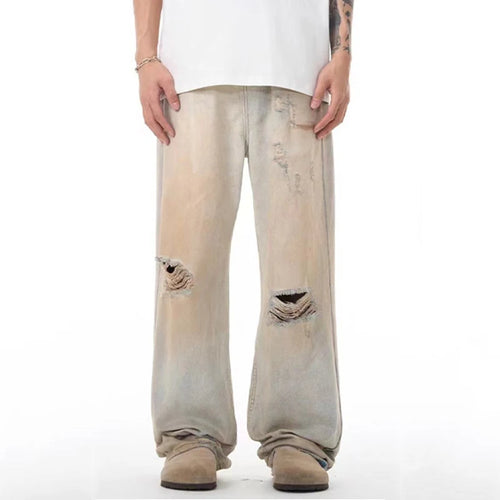 Load image into Gallery viewer, Men&#39;s Jeans Washed Distressed New American High Streeet Style Worn-out Loose Hole Trendy Male Casual Trousers 9W1823
