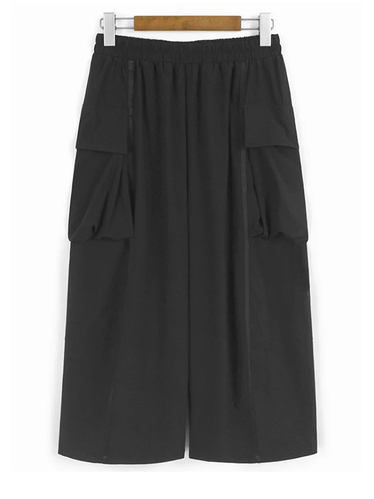 High Elastic Waist Green Pockets Spliced Long Wide Leg Pants New Trousers Women Fashion Tide Spring Autumn 2025 1DJ1321