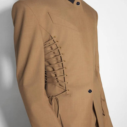 Load image into Gallery viewer, Slimming Spliced Lace Up Fashion Jackets for Women Stand Neck Long Sleeves Temperament Jacket Female Clothing New
