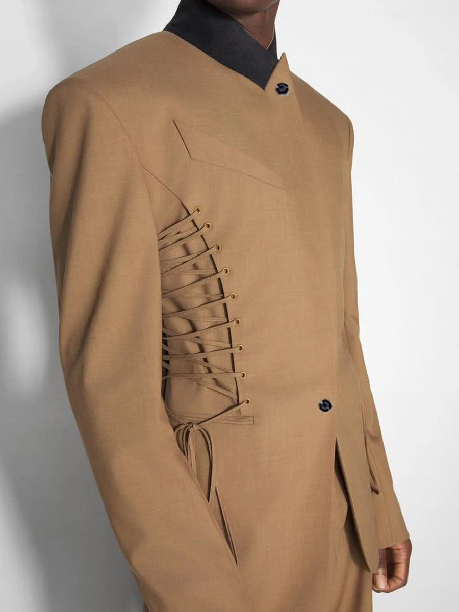 Slimming Spliced Lace Up Fashion Jackets for Women Stand Neck Long Sleeves Temperament Jacket Female Clothing New