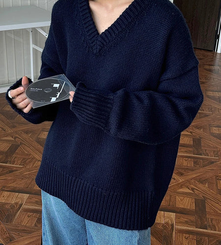 50% Wool Thick Big Size Knitting Sweater V-Neck Long Sleeve Women Pullovers New Fashion Tide Spring Autumn 2025 1DH7319