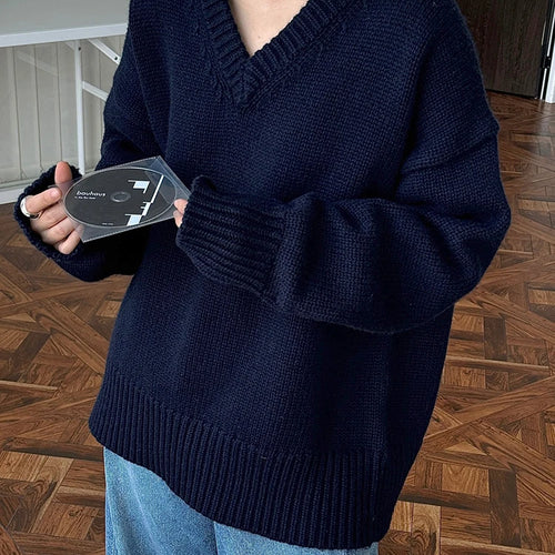 Load image into Gallery viewer, 50% Wool Thick Big Size Knitting Sweater V-Neck Long Sleeve Women Pullovers New Fashion Tide Spring Autumn 2025 1DH7319
