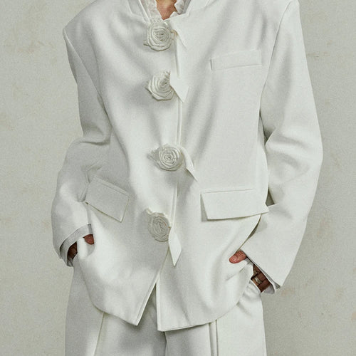 Load image into Gallery viewer, Women Three-dimensional Flower Big Size Blazer New Stand Collar Long Sleeve Jacket Fashion Tide Spring Autumn 2025 1DJ0287
