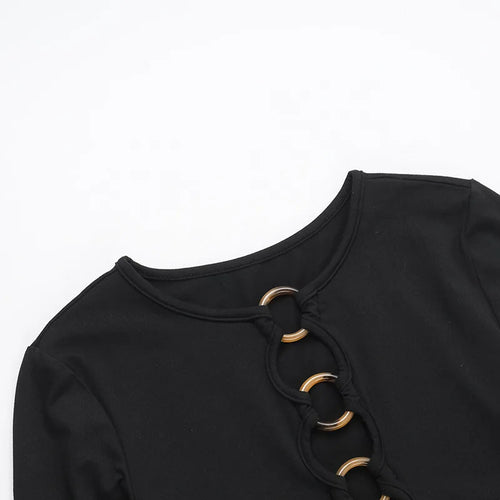 Load image into Gallery viewer, Hollow Out Long Sleeve Sexy Mini Dress For Women Robe Autumn New Black O Neck Club Party Sexy Dress Elegant Clubwear
