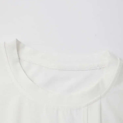 Load image into Gallery viewer, Women White Irregular Spliced Big Size Casual T-shirt New Round Neck Short Sleeve Fashion Tide Spring Summer 2025 1DH5360
